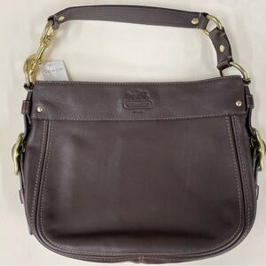 Coach Dark Brown Leather Shoulder Bag with Gold Accents Y2K style